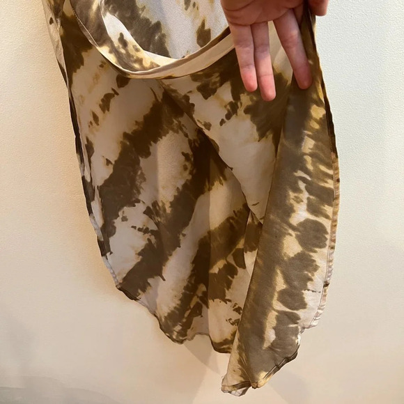 SW3 Bespoke 100% Silk Brown Tie Dye V Neck Going Out Strappy Slip Maxi Dress M - Picture 4 of 10
